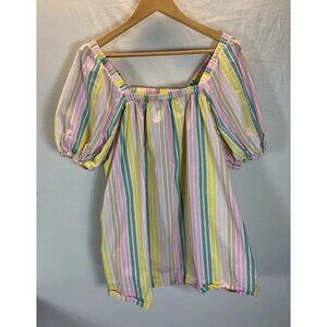 Ganni poplin Square Neck Puff Sleeve Blouse Top Size 34‎ US MED pink striped